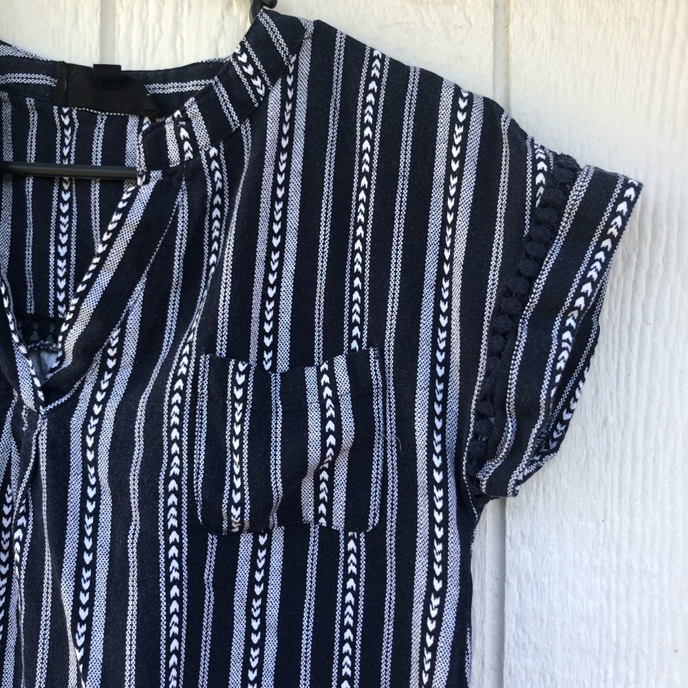 Blue and white striped v neck